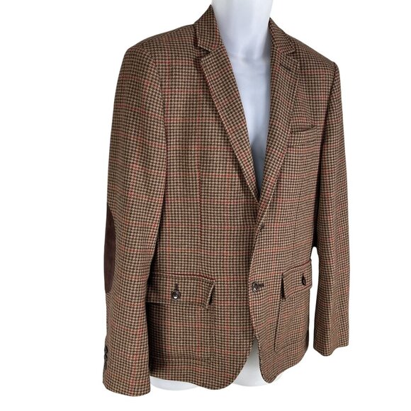 Tommy Hilfiger Mens M Wool Blend Houndstooth Blazer Suede Elbow Patches Timeless - Picture 5 of 16